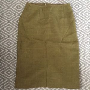 Olive green Glen Plaid pencil skirt, fully lined.